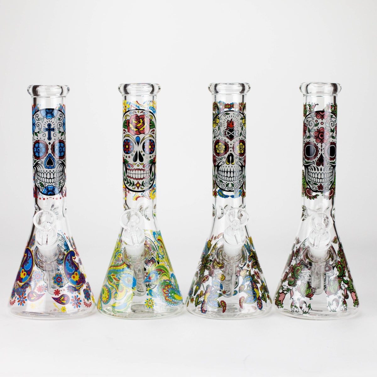 10" Sugar Skull New Design Glass Beaker Bong – Glow in the Dark